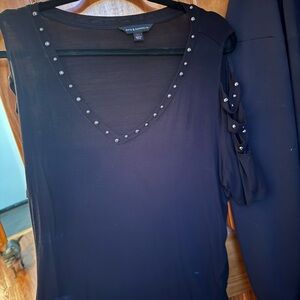 Rock & Republic Deep Purple Studded V-Neck Top